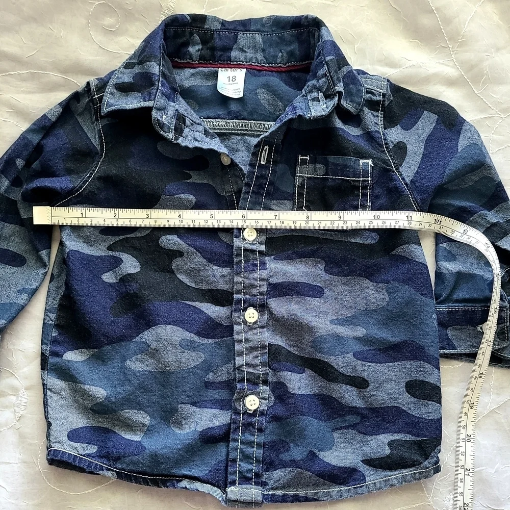 Carters Kids Camouflage Button-Up Shirt Boys 18 Month Navy Blue Button Down Camo